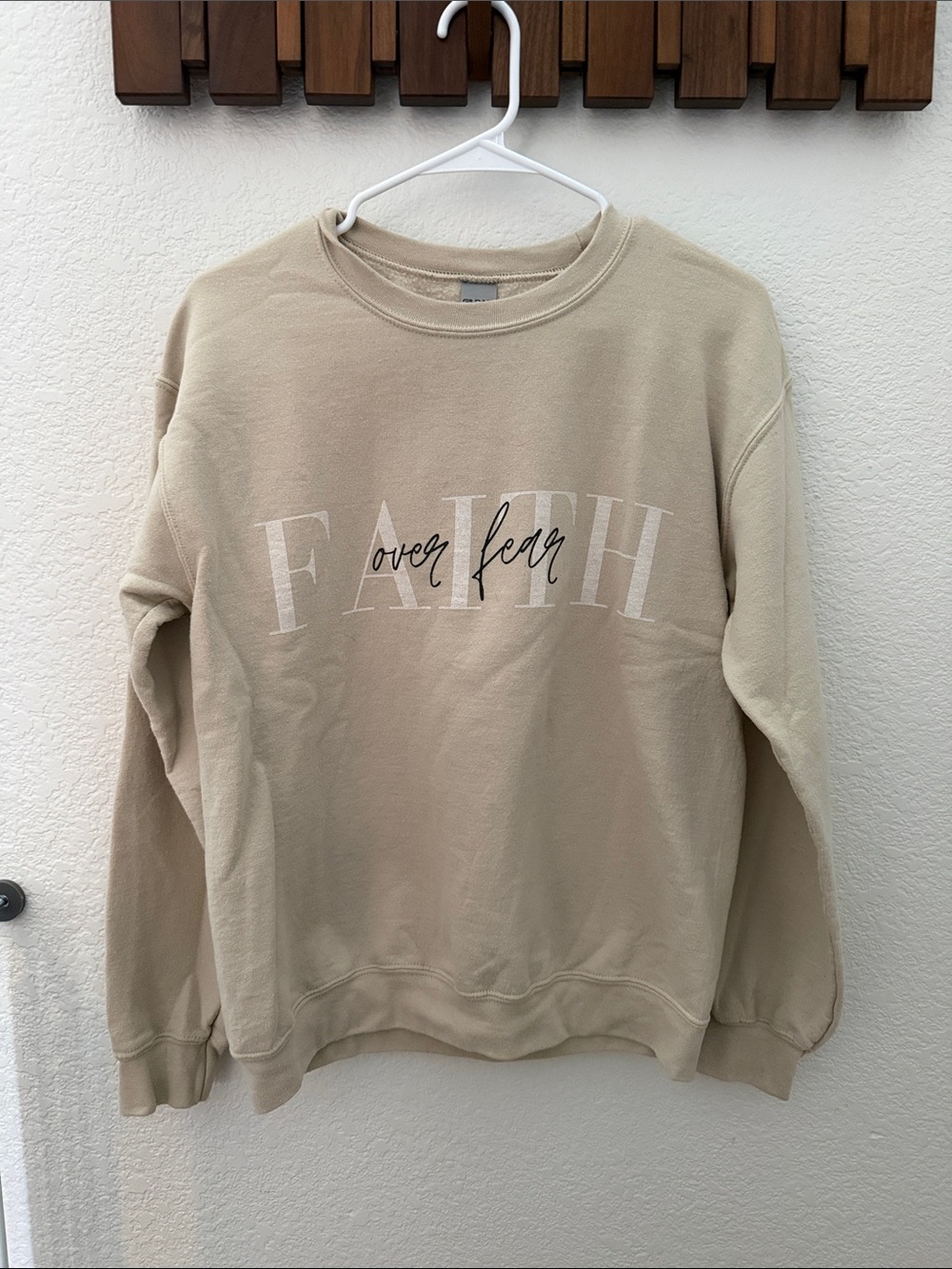Faith Over Fear Beige Crewneck Sweatshirt - Men